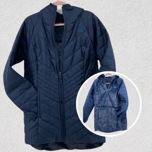 THE NORTH FACE Women Mossbud Reversible Parka Large Navy Insulated Hooded Coat